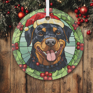 Holly Border Santa Rottweiler Dog Weihnachten Ornament Aus Glas