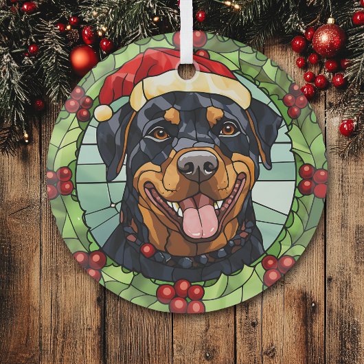 Holly Border Santa Rottweiler Dog Weihnachten Ornament Aus Glas