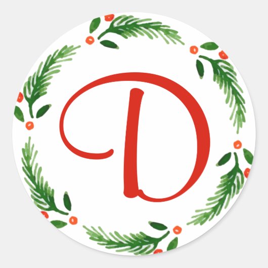 Holly Bough Christmas Wreath Monogram Sticker 2 (Vorderseite)