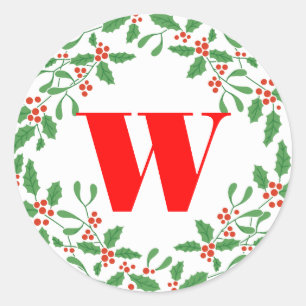 Holly Bough Wreath Monogram-Aufkleber Runder Aufkleber