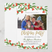 Holly Branch Watercolor Foto Party Einladung (Vorne/Hinten)