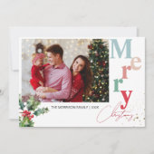 Holly Branches ein Foto Feiertagskarte (Vorderseite)