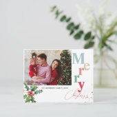 Holly Branches ein Foto Feiertagspostkarte (Stehend Vorderseite)