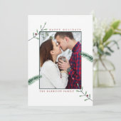 Holly Branches Foto Weihnachtskarte Feiertagskarte (Stehend Vorderseite)