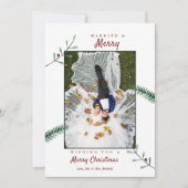 Holly Branches Newlyweds 1. Weihnachtsfeier Feiertagskarte (Vorderseite)