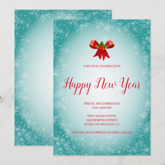 Holly Brries und Bow Einladung (Vorne/Hinten)