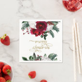 HOLLY Burgundy Gold Floral Frohe Weihnachten Serviette (Beispiel)