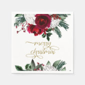 HOLLY Burgundy Gold Floral Frohe Weihnachten Serviette (Vorderseite)