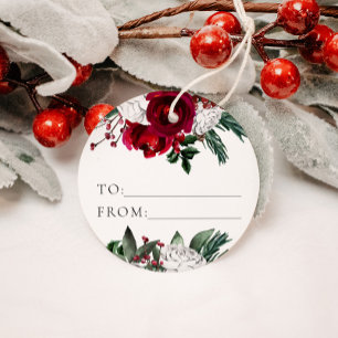 HOLLY Burgundy Gold Floral to From Gift Tag Geschenkanhänger