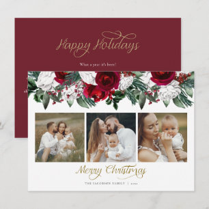HOLLY Burgundy Pine Foto Weihnachtskarte Einladung