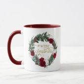 HOLLY Burgundy Winter Floral Frohe Weihnachten Tasse (Links)