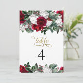 HOLLY Burgundy Winter Tischnummer Cards (Stehend Vorderseite)