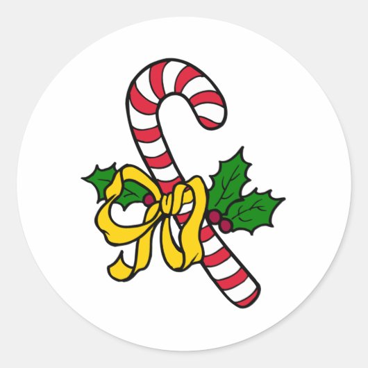 Holly Candy Cane Runder Aufkleber (Vorderseite)