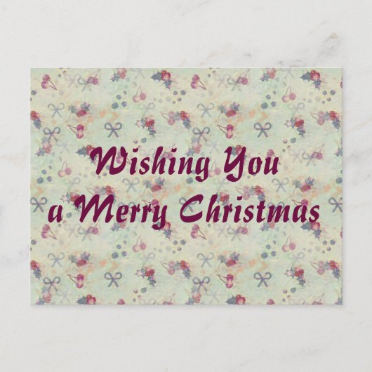 Holly, Cherries and Bows Weihnachtskarte Feiertagspostkarte (Vorderseite)