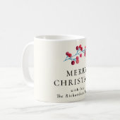 Holly cherry frohe Weihnachten personalisierte Fam Kaffeetasse (Vorderseite Links)
