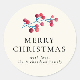 Holly Cherry Frohe Weihnachtsfamilie Personalisier Runder Aufkleber