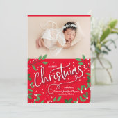 Holly Christmas Baby Foto Geburtshinweise Feiertagskarte (Stehend Vorderseite)