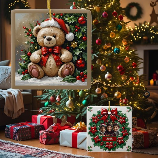Holly Christmas Bear individuell anpassbar Keramikornament