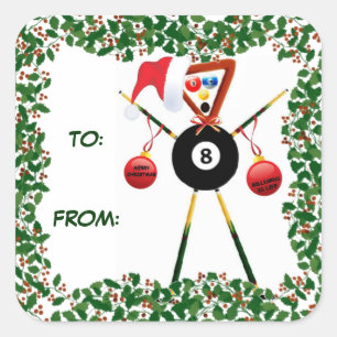 Holly Christmas Billiards Geschenkmarke Quadratischer Aufkleber