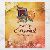 Holly Christmas Cheers Orange Cinnamon Grueting Weinetikett (Einzelnes Label)