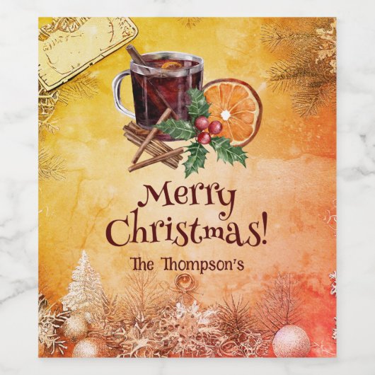 Holly Christmas Cheers Orange Cinnamon Grueting Weinetikett (Einzelnes Label)