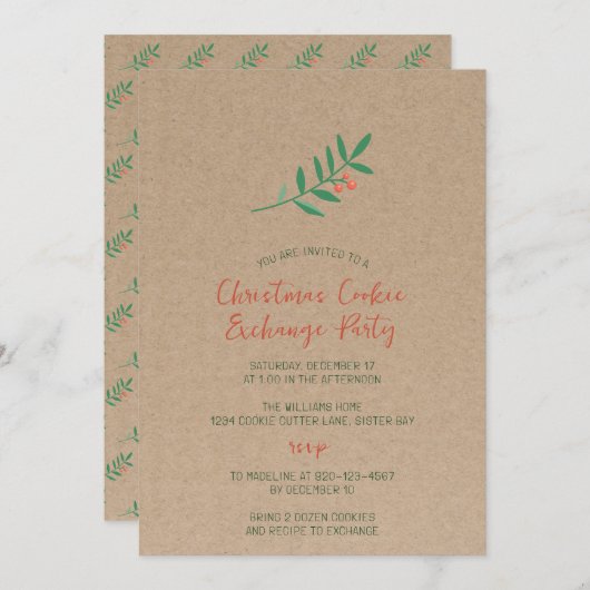Holly Christmas Cookie Exchange Kraft Party Einladung (Vorne/Hinten)