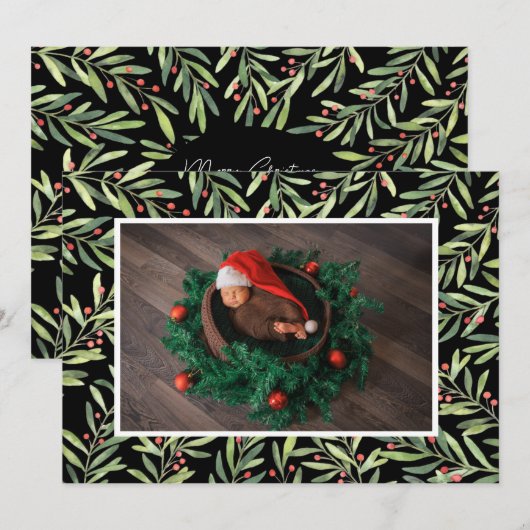 Holly Christmas Foto Feiertagskarte (Vorne/Hinten)