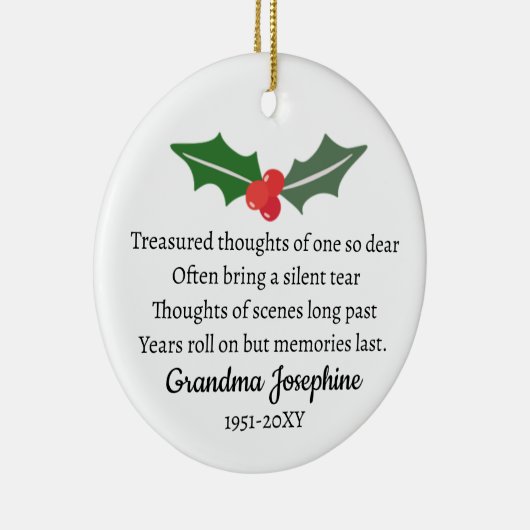 Holly Christmas Memorial Personalisiertes Foto Keramik Ornament (Rechts)