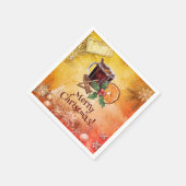 Holly Christmas Party Orange Cinnamon Gruß Serviette (Ecke)