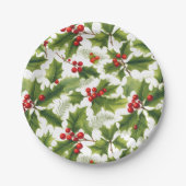Holly Christmas Party Paper Plate Red and Green Pappteller (Vorderseite)