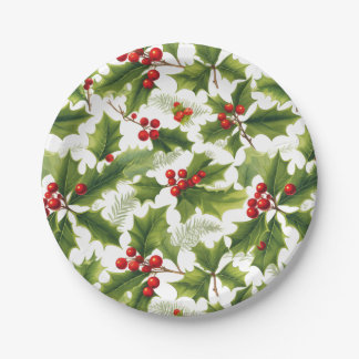 Holly Christmas Party Paper Plate Red and Green Pappteller
