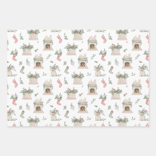 Holly Christmas Pattern Geschenkpapier Set (Vorderseite)