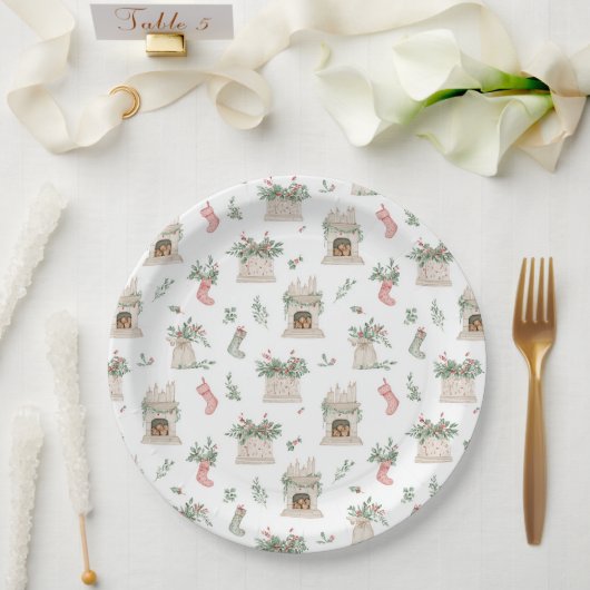 Holly Christmas Pattern Pappteller (Hochzeit)