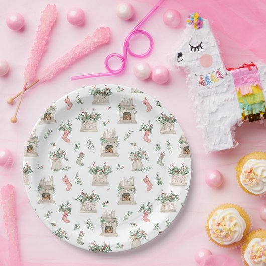 Holly Christmas Pattern Pappteller (Party)