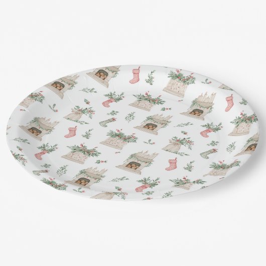 Holly Christmas Pattern Pappteller (Schrägansicht)