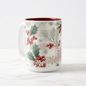 Holly Christmas Snow Watercolor Zweifarbige Tasse (Vorderseite Links)