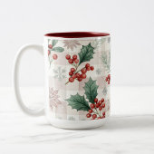 Holly Christmas Snow Watercolor Zweifarbige Tasse (Links)