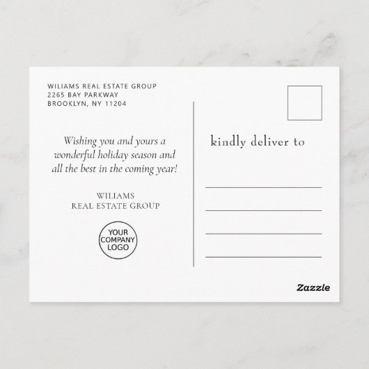 Holly Christmas Tree Corporate Grußurlaub Postkarte (Rückseite)