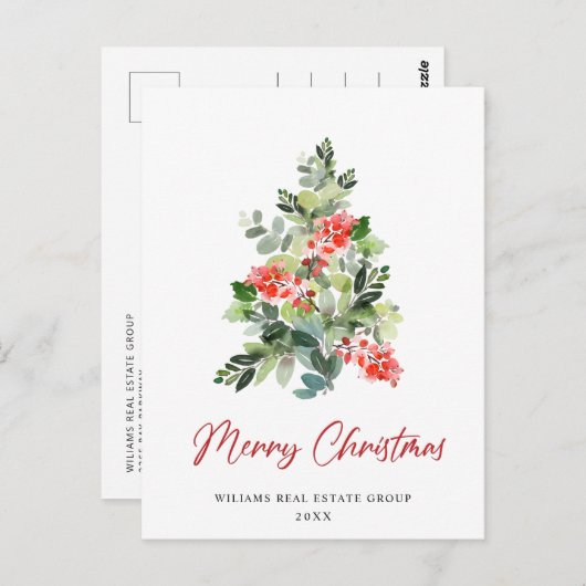 Holly Christmas Tree Corporate Grußurlaub Postkarte (Vorne/Hinten)