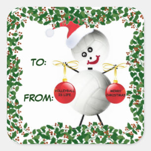 Holly Christmas Volleyball-Geschenk-Tag Quadratischer Aufkleber