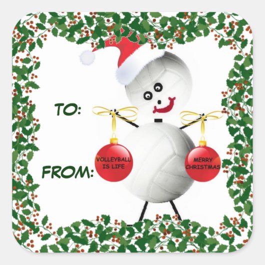 Holly Christmas Volleyball-Geschenk-Tag Quadratischer Aufkleber (Vorderseite)