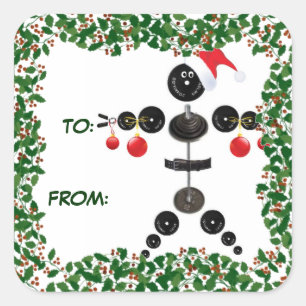 Holly Christmas Weightlifter-Geschenk-Tag Quadratischer Aufkleber