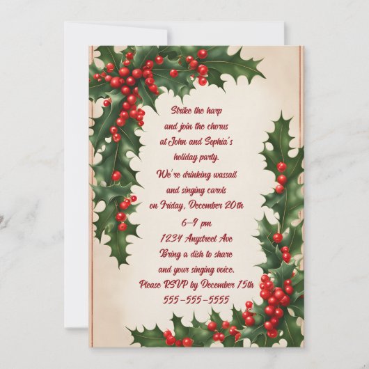 Holly Corners Weihnachtsfeier Party Einladung (Vorderseite)