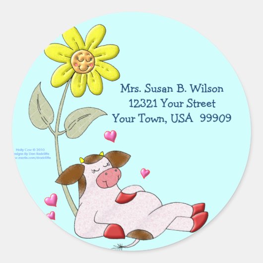 Holly Cow mit Blume Runder Aufkleber (Vorderseite)
