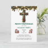 Holly Cross mit Evergreen Christmas Einladung (Stehend Vorderseite)