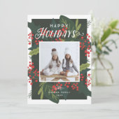 Holly Days | Happy Holidays Foto Feiertagskarte (Stehend Vorderseite)