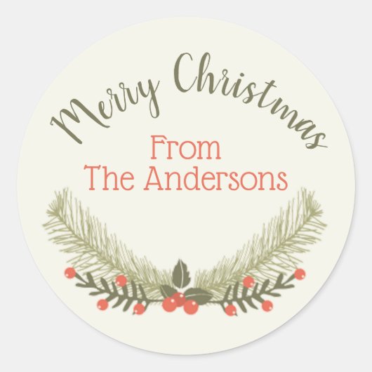 Holly Evergreen Frohe Weihnachten Runder Aufkleber (Vorderseite)