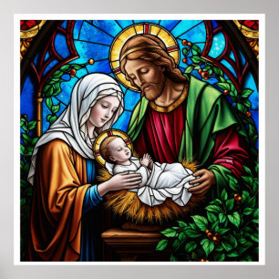 Holly-Familie Kristall-Buntglasbild Poster