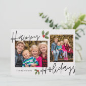 Holly Family Happy Holidays Card Feiertagskarte (Stehend Vorderseite)