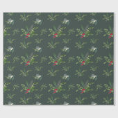 Holly, Fir und Snowflake Forest Green Geschenkpapier (Flach)